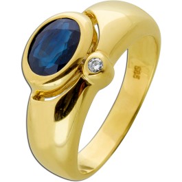 Saphirring Gelbgold 585 14K blauer Edelstein 2.20ct. Diamant 0.03ct.