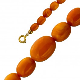 Bernsteinkette 74cm Gelbgold 750 18K Butterscotch Antikschmuck