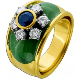 Saphir Ring Gold 750 18K  Brillanten Emaille Antikschmuck