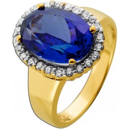 Tansanitring Gold 585 14K blauer Edelstein 8.5ct Brillanten 0.48ct