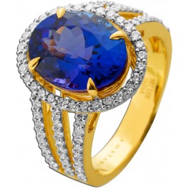 Tansanitring Gold 750 18K blauer Edelstein 5.7ct Brillanten 0.80ct