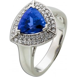 Tansanit Ring Weißgold 585 14K blauer Edelstein 3ct Brillanten 0.85ct