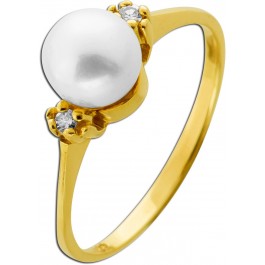 Perlenring Gold 333 8K Akoyaperle 6.7mm Diamanten 0.04ct