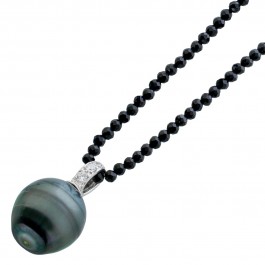 Tahiti Halskette Kette Edelstein schwarz Onyx Anhänger Perle Zirkonia