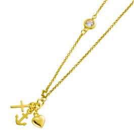 Damen Halskette Silber 925 vergoldet Liebe Glaube Hoffnung Anhänger klarer Zirkonia 42+5cm