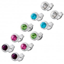 Ohrringe Ohrstecker Set Silber 925 multicolor bunte Kristalle