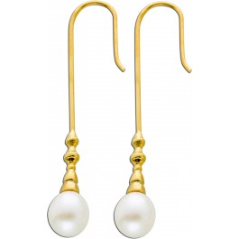 Damen Ohrhänger Ohrringe Perlen Silber 925 vergoldet Süsswasserperle 10x8mm 