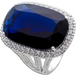Cocktail Ring Silber 925 blau weiß Zirkonia Damenring Silberring