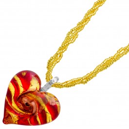 3-reihige rot goldfarbene Muranoglaskette Herzkette Silber 925 vergoldet Damenschmuck