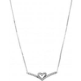 Pandora Wish Halskette mit Anhänger 399273C01 Sparkling Wishbone Heart Collier Silber 925 Klare Zirkonia 45