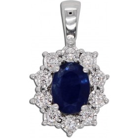 Saphir Anhänger Weißgold 585 14K blauer Edelstein Diamanten 0.14ct