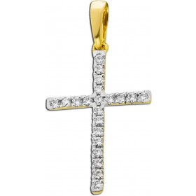 Kreuz Anhänger Gelbgold 585 14 Karat Brillanten 0.06ct TW VSI 
