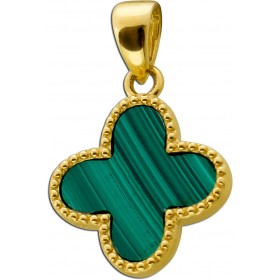 Malachit Kleeblatt Anhänger Gelbgold 333 8K grüner Edelstein