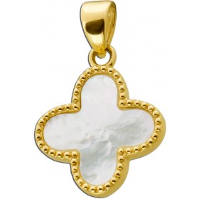 Perlmutt Kleeblatt Anhänger Gelbgold 333 8 Karat weißer Edelstein