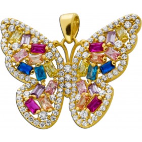Schmetterling Anhänger Gelbgold 333 8K bunte weisse Zirkonia 