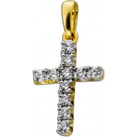 Kreuz Anhänger Gelbgold 585 14K 11 Brillanten 0.20ct TW VSI