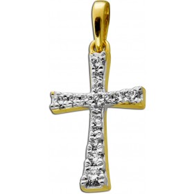 Kreuz Anhänger Gelbgold 585 14K 16 Brillanten 0.10ct TW VSI
