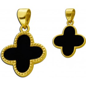 Onyx Kleeblatt Anhänger Gelbgold 333 8K schwarzer Edelstein