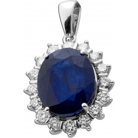 Saphir Anhänger Weißgold 585 14K blauer Edelstein Lab Grown Diamanten