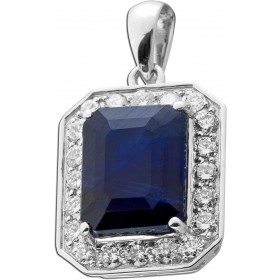 Saphir Anhänger Weißgold 585 14K blauer Edelstein Lab Grown Diamanten