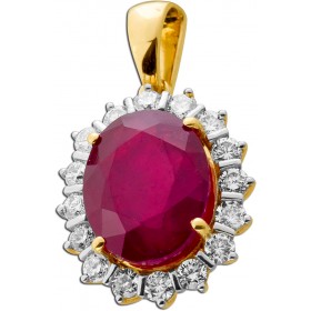 Rubin Anhänger Gold 585 14K roter Edelstein Lab Grown Diamanten