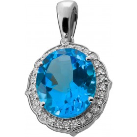 Blautopas Anhänger Platin 950 Swiss Blautopas 5.65ct Brillanten 0.25ct