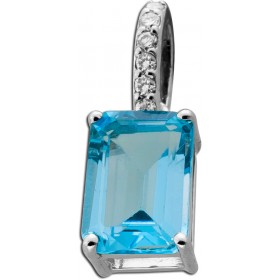Blautopas Anhänger Platin 950 Sky Blue Blautopas 1ct Brillanten 0.03ct
