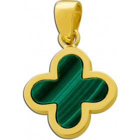 Kleeblatt Anhänger Gold 333 8K grüner Malachit Edelstein