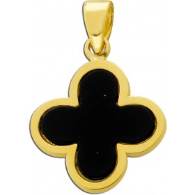 Kleeblatt Anhänger Gold 333 8K schwarzer Onyx Edelstein