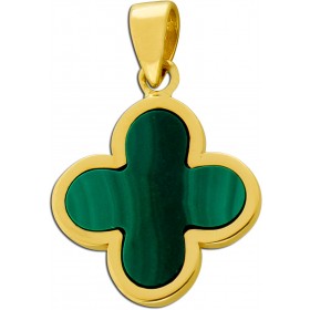 Kleeblatt Anhänger Gold 585 14K grüner Malachit Edelstein