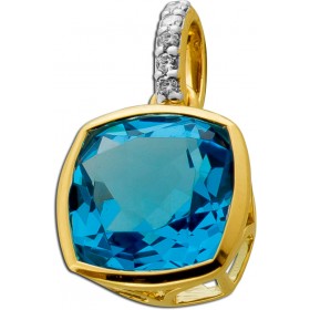 Topas Anhänger Gold 585 14K Swiss Blautopas Natur Brillanten