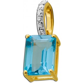 Topas Anhänger Gold 585 14K Sky Blue Topas Diamanten