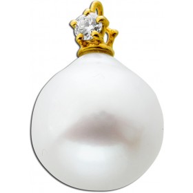 Perlenanhänger Gold 585 Natur Diamant 0.075ct Süßwasserperle