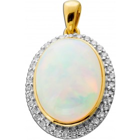 Opal Anhänger Gold 585 14K nat Opal 6.8ct Lab Grown Diamanten 0.5ct