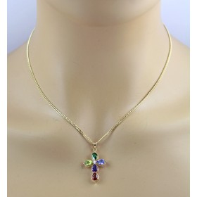 Kreuz Anhänger Gold 585 14K nat Tansanit Amethyst Chromdiopsid Citrin Peridot Lab Grown Diamant