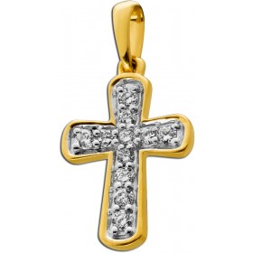 Kreuz Anhänger Gold 585 14K Natur Diamanten 0.12ct