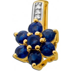 Saphir Anhänger Gold 585 14K nat Saphire 0.60ct Lab Grown Diamanten