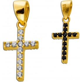 Kreuz Anhänger Gold 333 8K weiße schwarze Zirkonia Steine
