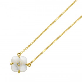 Brillant Kette Kleeblatt Gold 585 14K Perlmutt Diamant Natur Edelsteine