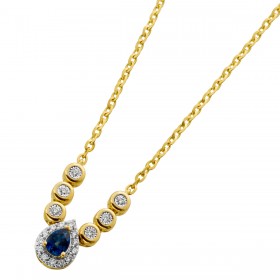 Brillant Saphir Kette Gelbgold 585 14K natürliche Edelsteine 