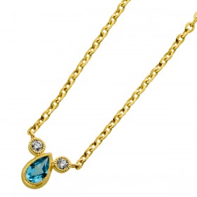 Diamant Kette Gelbgold 585 14K Natur Blautopas Brillanten 0.04ct 