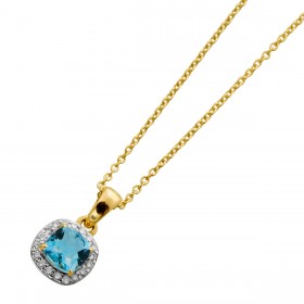 Diamantkette Anhänger Gold 585 14K Natur Aquamarin Brillanten 0.1ct
