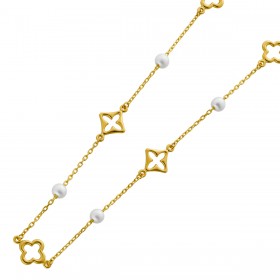 Ankerkette Gelbgold 333 8K weiße Süßwasserzuchtperlen Kleeblatt