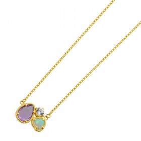 Ankerkette Anhänger Gold 333 8K  Natur Amethyst synthetischer Opal Zirkonia