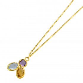 Ankerkette Anhänger Gold 333 8K Blautopas Amethyst Citrin Natur Edelsteine