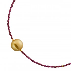 Granat Kette Gold 585 14K goldene Südseeperle rote Granat Edelsteine