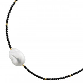 Spinell Kette Gold 585 14K nat.schwarze Spinell Edelsteine Barockperle 