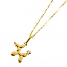 Hunde Anhänger Kette Gold 375 9K Natur Diamant 0.02ct