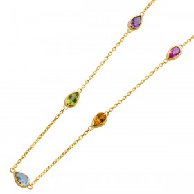 Kette Gold 585 14K nat Saphire nat Amethyste nat Blautopase nat Citrine nat Peridots