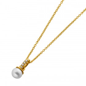 Collier Gold 585 14K Natur Diamanten 0.02ct Süßwasser Zuchtperle